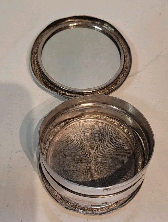 Vintage Round Sterling Silver Double Blush Mirror Makeup Compact Textured