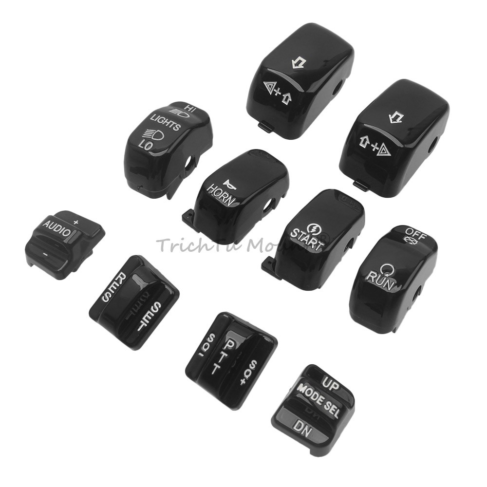 Black 10pcs Hand Control Switch Button Caps For Harley Electra Glide Tri Glide