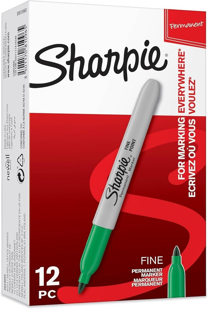 Sharpie Permanent Markers Fine Point Green 12 Count
