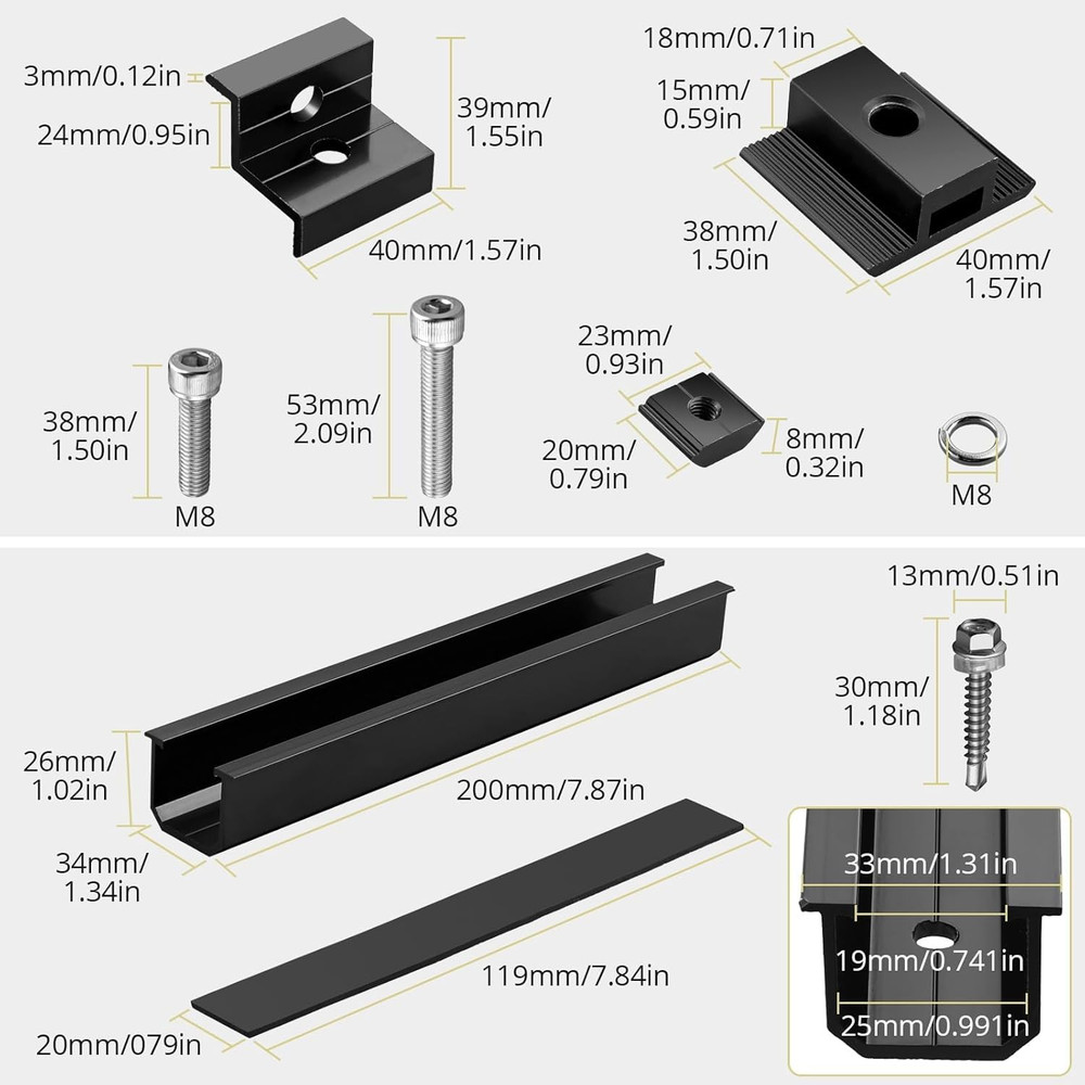 6Pcs Solar Panel Mounting Brackets, Aluminium 7.87" Solar Panel Mounting Rail &