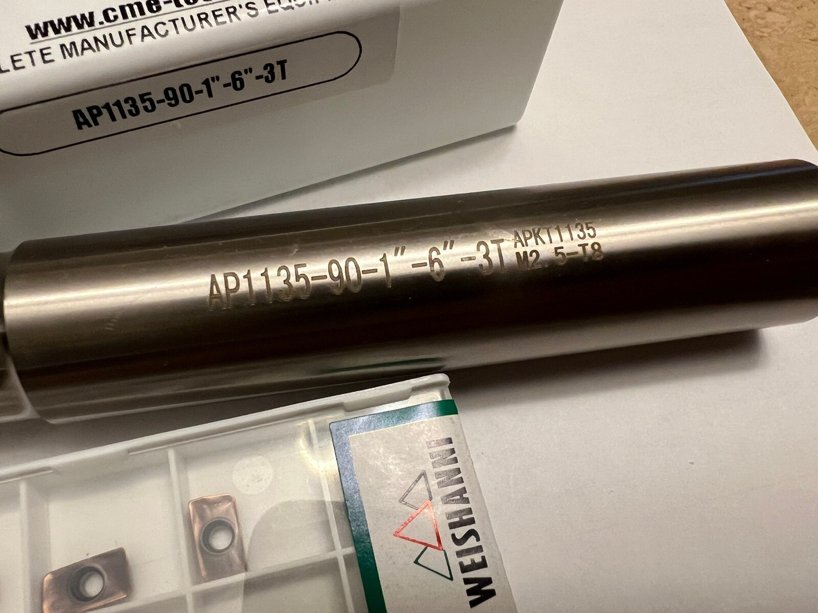 1” 90 degree indexable end mill 1”x1”x6" 3 Flute Extra 10 APKT1135 Inserts 506-