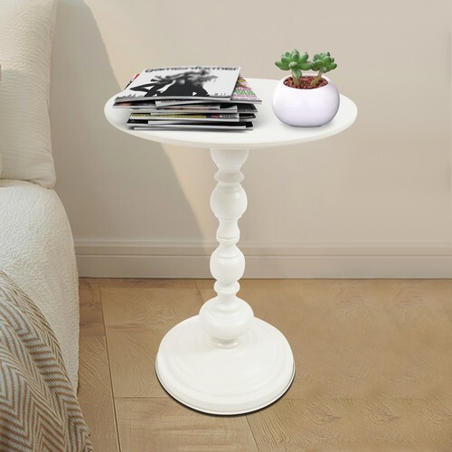 White Round End Table Sofa Side Table Retro Floor Standing Side Table