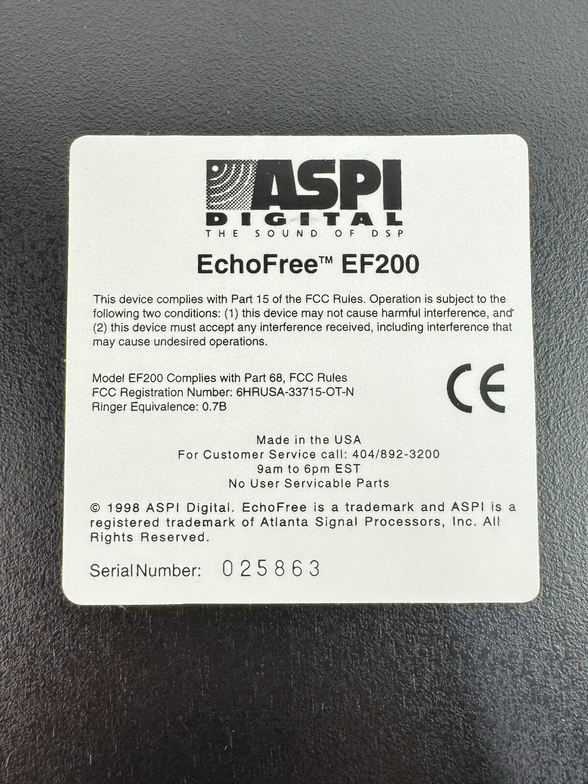 ASPI Digital EF200 Echo Free Interface Acoustic Telephone Line Echo Canceler