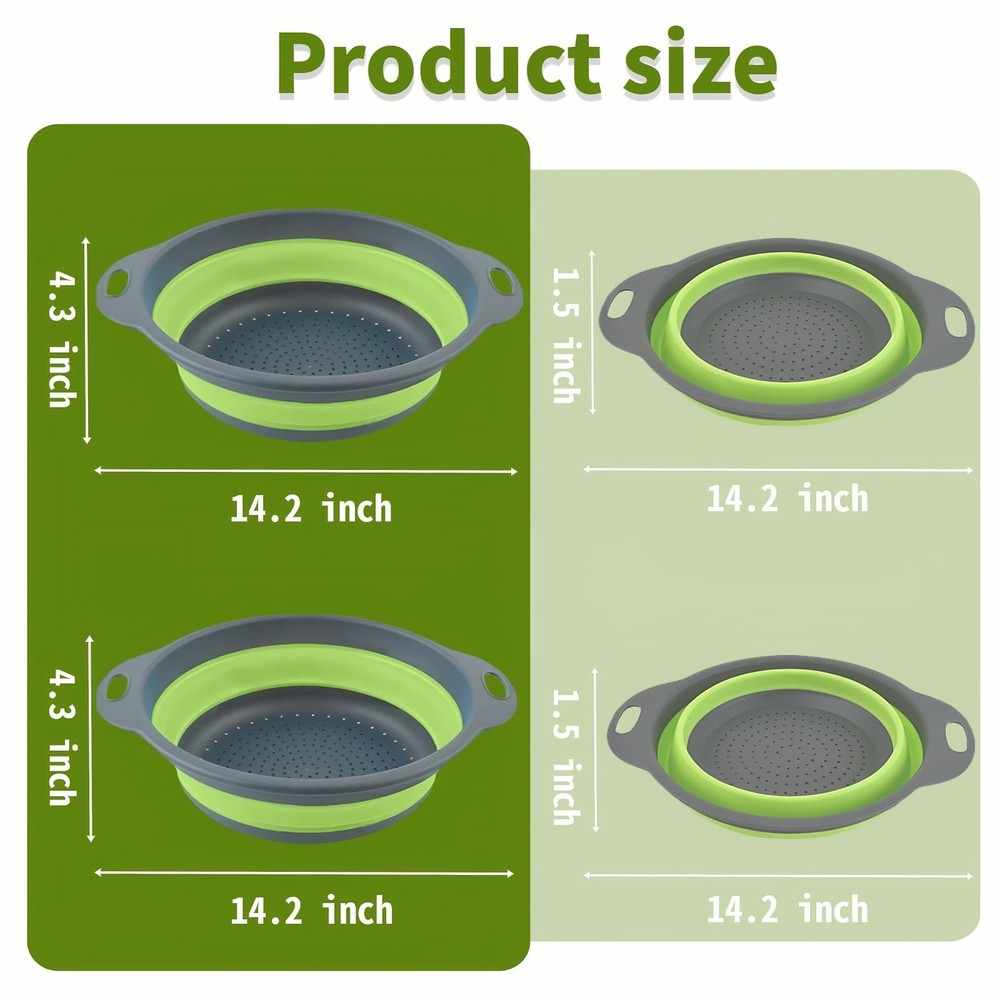 Silicone Colander Collapsible Strainers Set for Kitchen- 2 Pack (5Qt) -Over Home