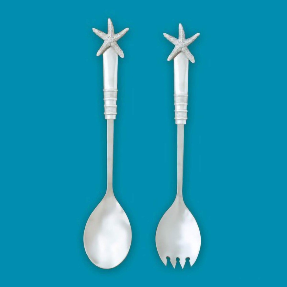 Basic Spirit Salad Servers with Spoon and Fork Set - Starfish - Stainless Ste...