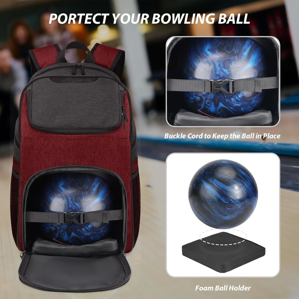 Bowling Backpack Bag for Single Ball with Shoe Compartment, Grey