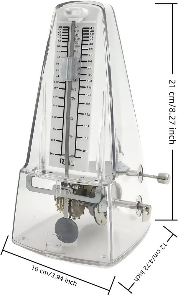 Classic Mechanical Wind Up Metronome with Bell N Transparent