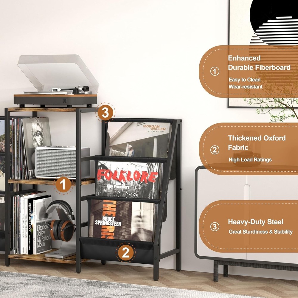 Record Player Stand with Vinyl Storage, Record Player Table with Vinyl Record...