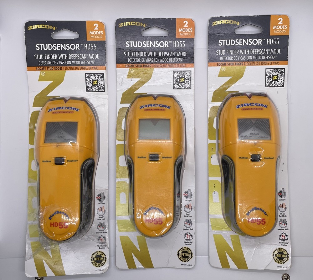 3 PACK - Zircon StudSensor HD55 Stud Finder w/ Deepscan Mode - Yellow