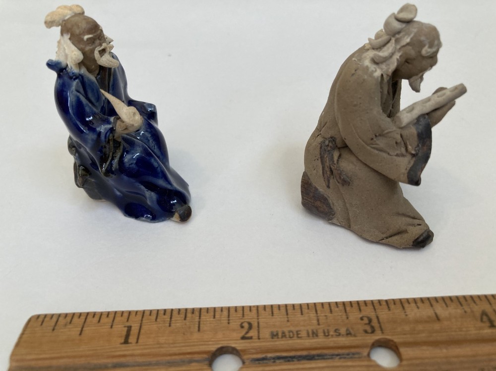 2 FIGURINES FOR BONSAI DISPLAY MUDMAN CLAY CERAMIC