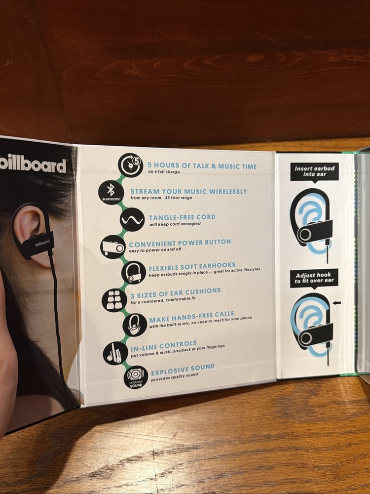 Billboard Wireless Earbuds Earhook W Microphone Bluetooth Hands Free Phone Calls