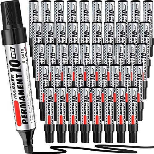 48 Pcs Jumbo Size Permanent Markers Bulk Waterproof Chisel Tip Marker Black