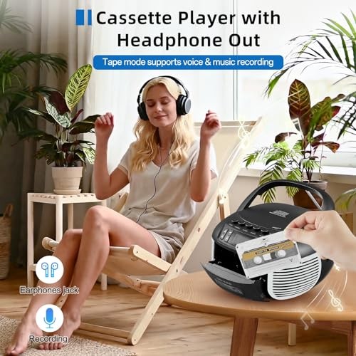 CD and Cassette Player Combo, Boombox CD Player with FM