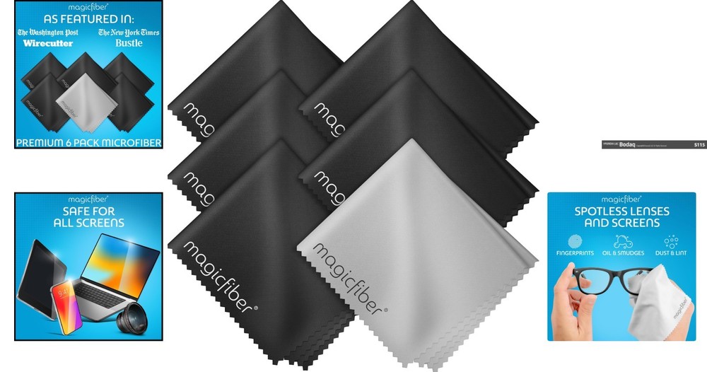 Versatile Microfiber Cleaning Cloth 6-Pack - Ideal for Glasses, Tech & More