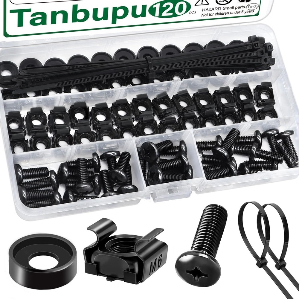 120Pcs M6 x 16mm Rack Mount Cage Nuts, Screws & Washers for Server Cabinets
