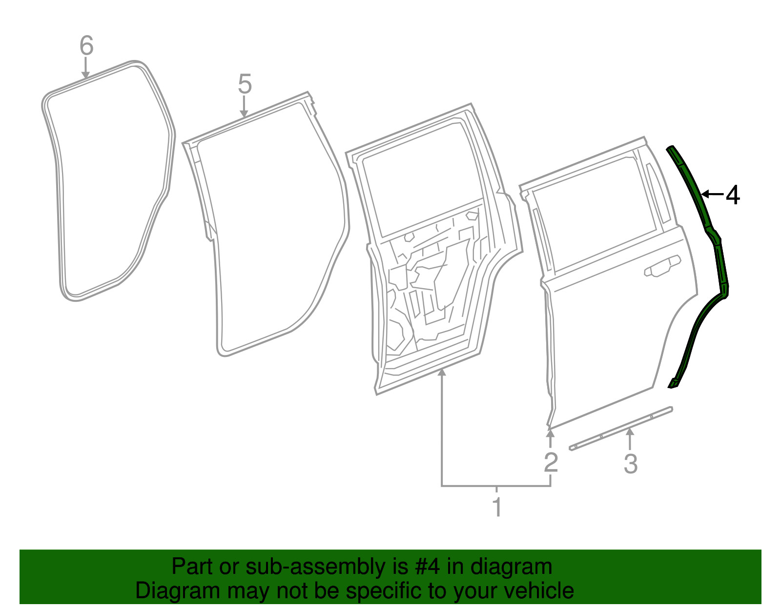 Genuine GM Passenger Side Rear Door Rear Auxiliary Weatherstrip 23455370