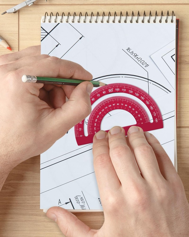 5 PCS Red Triangular Ruler Set Aluminum Alloy Metal Drafting Geometric Tool