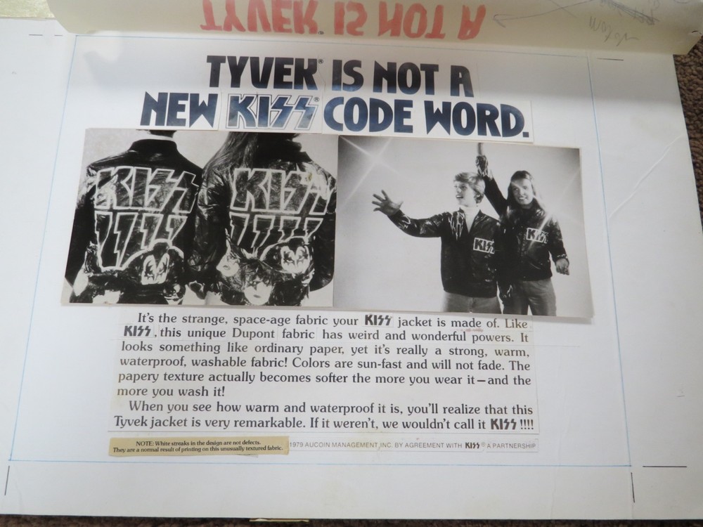 KISS FLAMES TYVEK JACKET ORIGINAL AD MOCKUP ARTWORK AUCOIN 1979