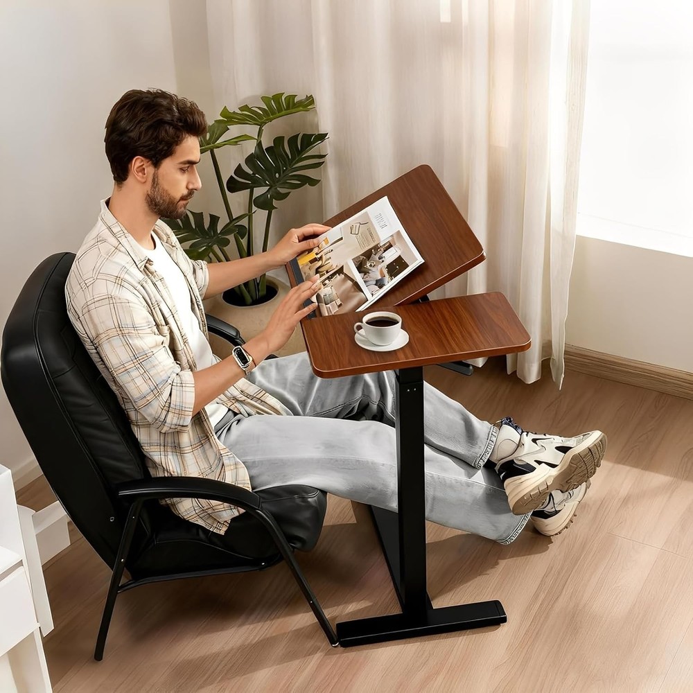 Overbed Bedside Table W/ Wheels Pneumatic Adjustable Rolling Laptop