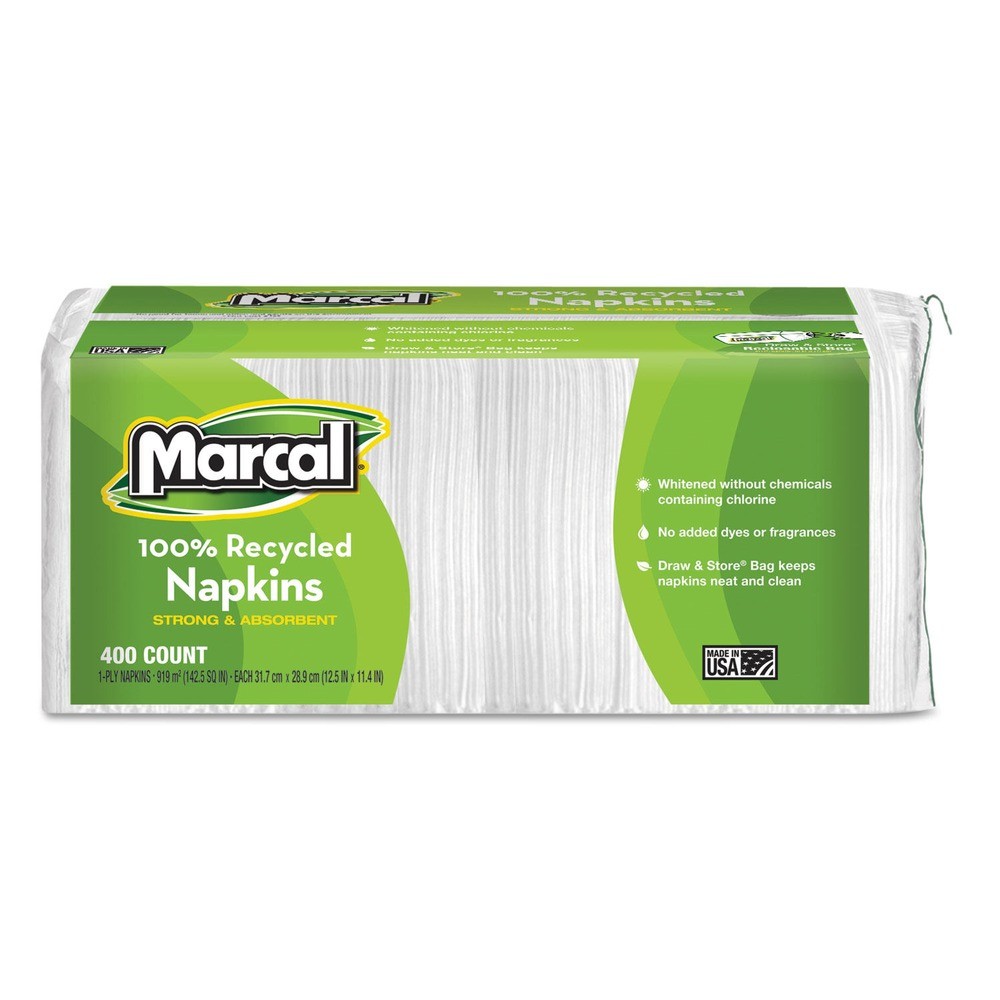 Marcal 6506PK 1-Ply 11.4 x 12.5 100% Recycled Lunch Napkins - White (400/PK) New