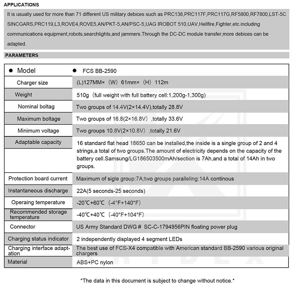KRYDEX FCS Military BB-2590 Rechargeable Li-ion Battery Case 2x16.8V Output Tan
