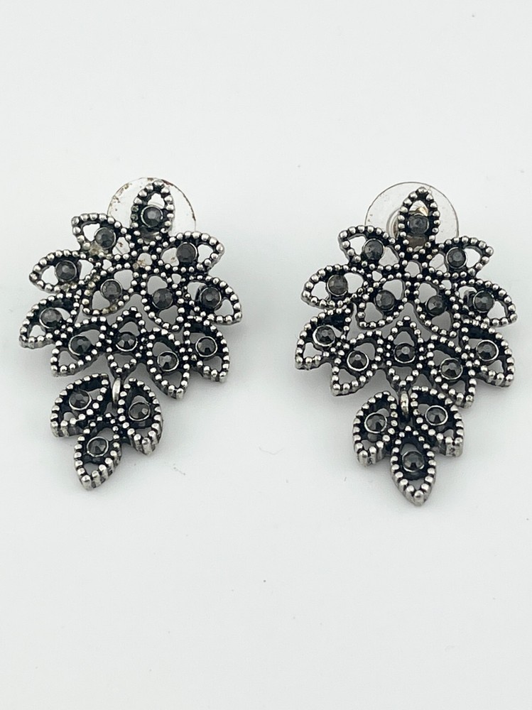 Vintage rhinestone leaf dangle drop earrings