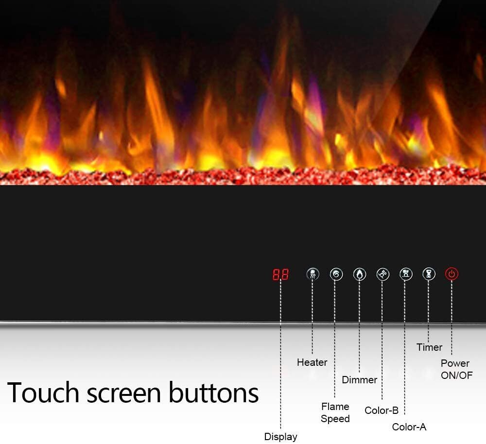 60 Inch Electric Fireplace in-Wall Recessed, Multicolor Flame, Timer, & Remote