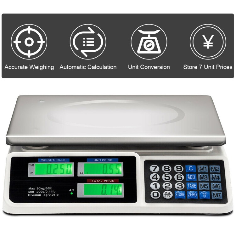66 lb Electronic Price Computing Scale with LCD Display — Fast, Accurate Pricing