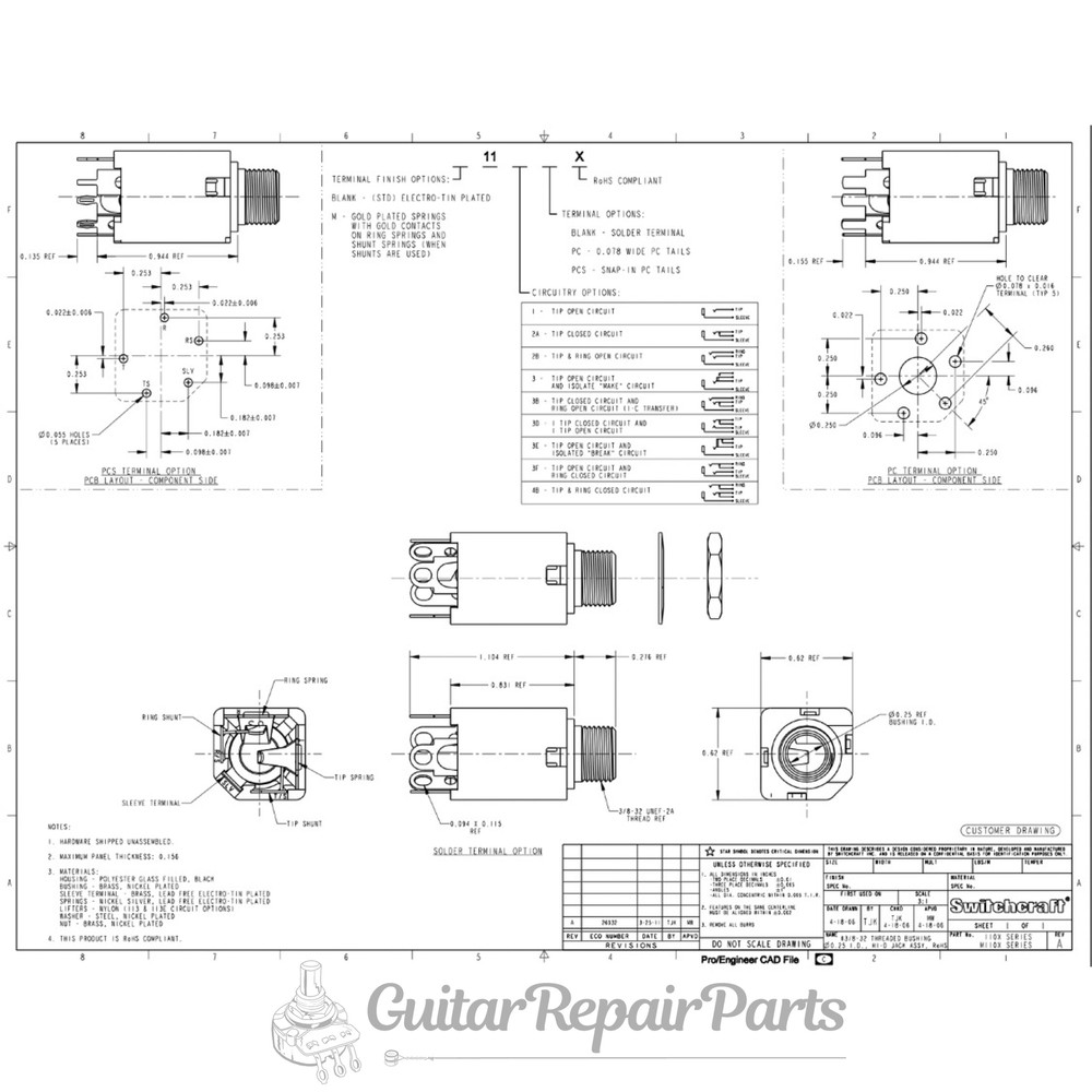 Switchcraft Enclosed Stereo TRS 1/4" Jack, Type 112BX