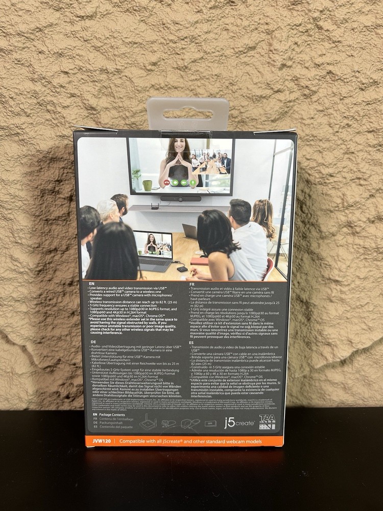 j5create JVW120 Wireless USB Extender Webcam Camera Mic Speaker Conference