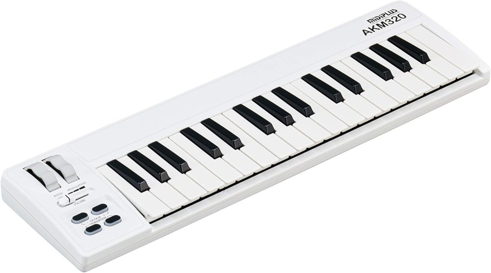 Compact 32-Key MIDI Keyboard Controller with Pitch & Modulation Wheels - White
