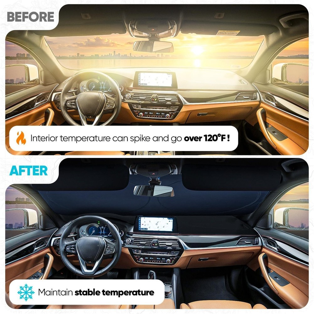 Multi-Size Car Sun Shade - Reflective Windshield Protector for All Vehicle Types