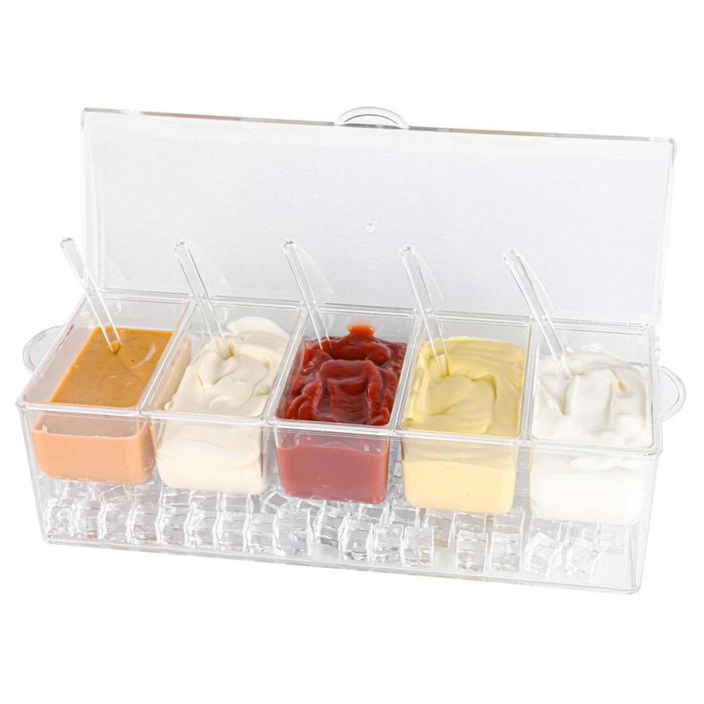 Ice Chilled 5 Compartment Condiment Server Caddy | Plastic Storage Food