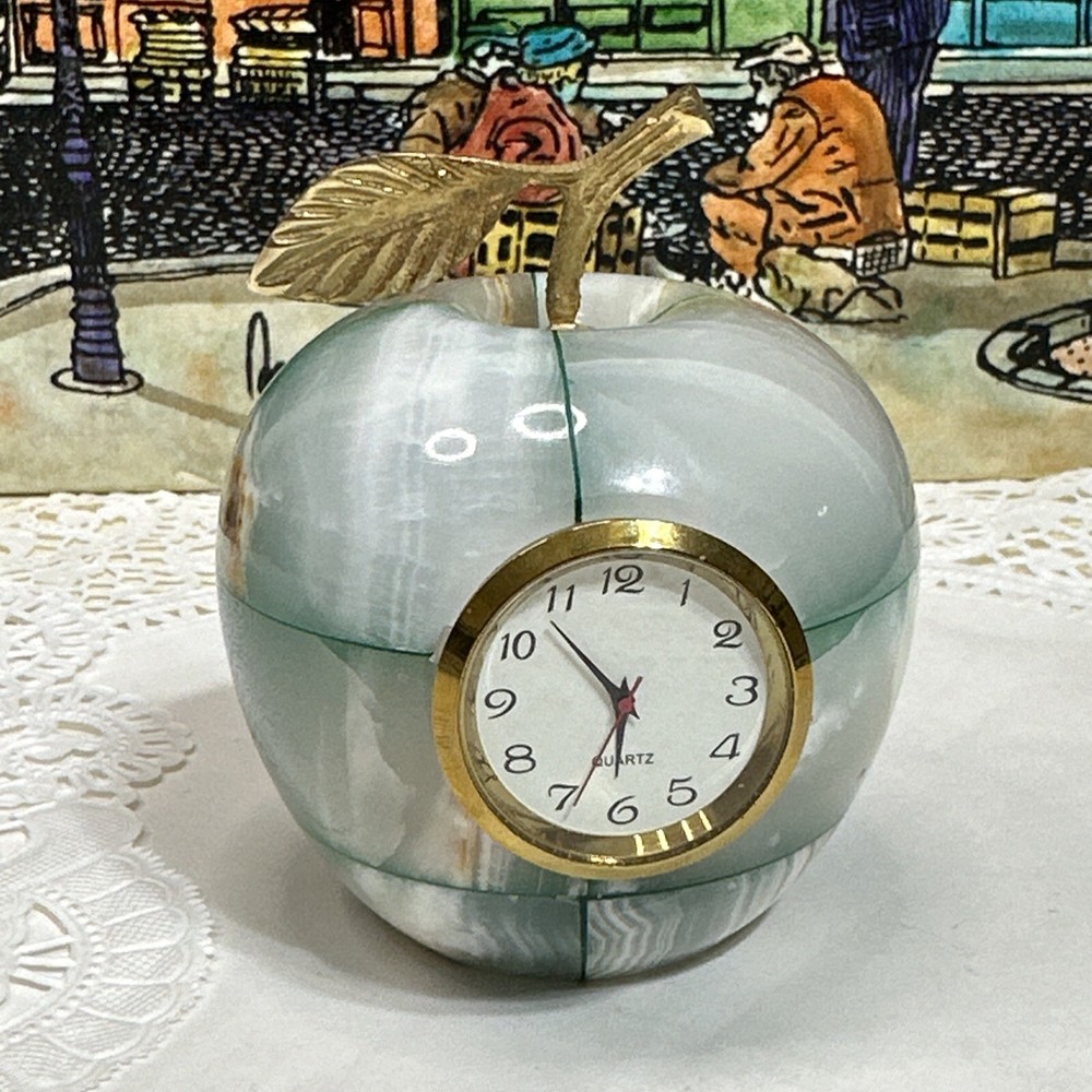 Onyx Decorative Apple Clock Quartz Movement Desk Clock, Makes A Great Gift