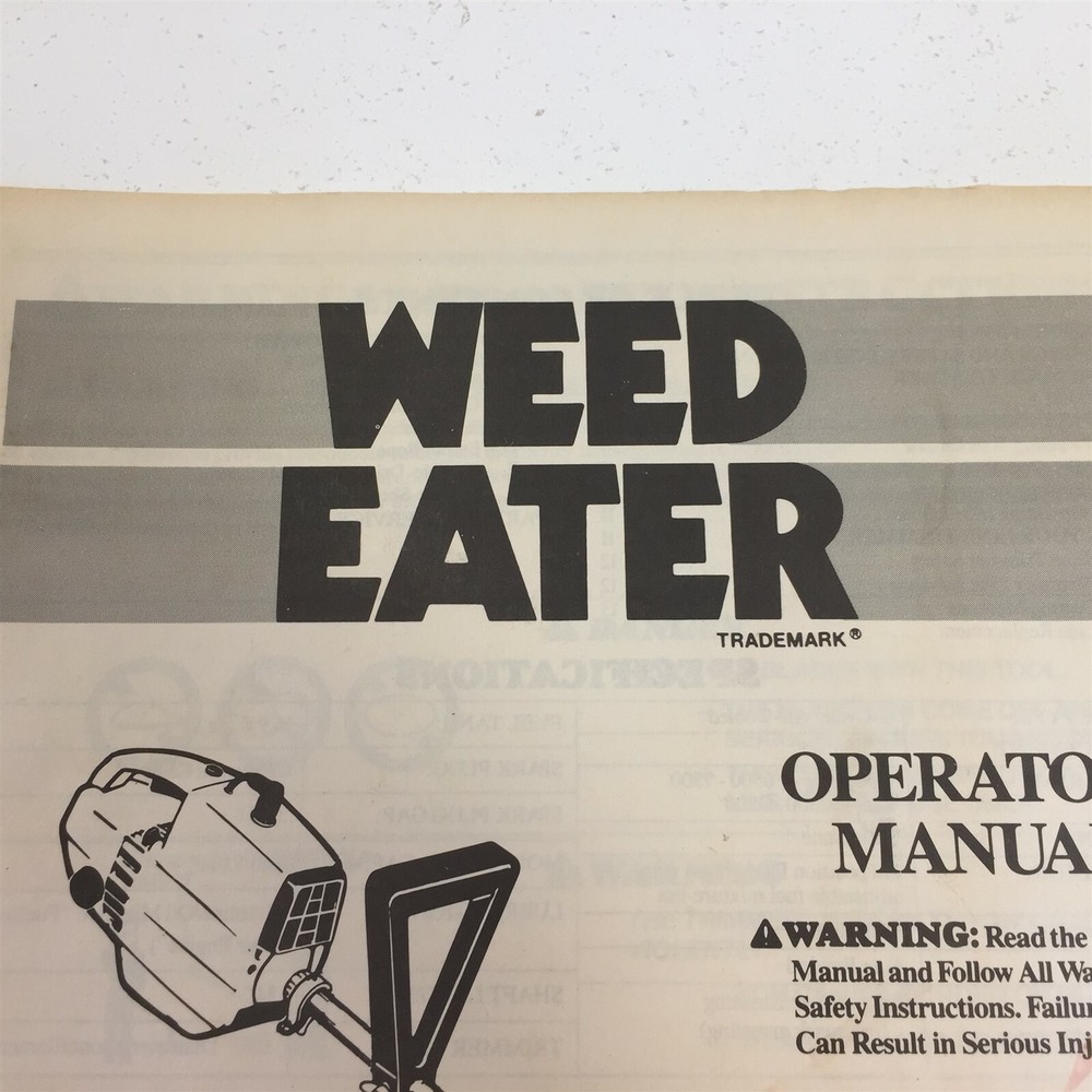 Weed Eater XR20T Trimmer Operator's Manual