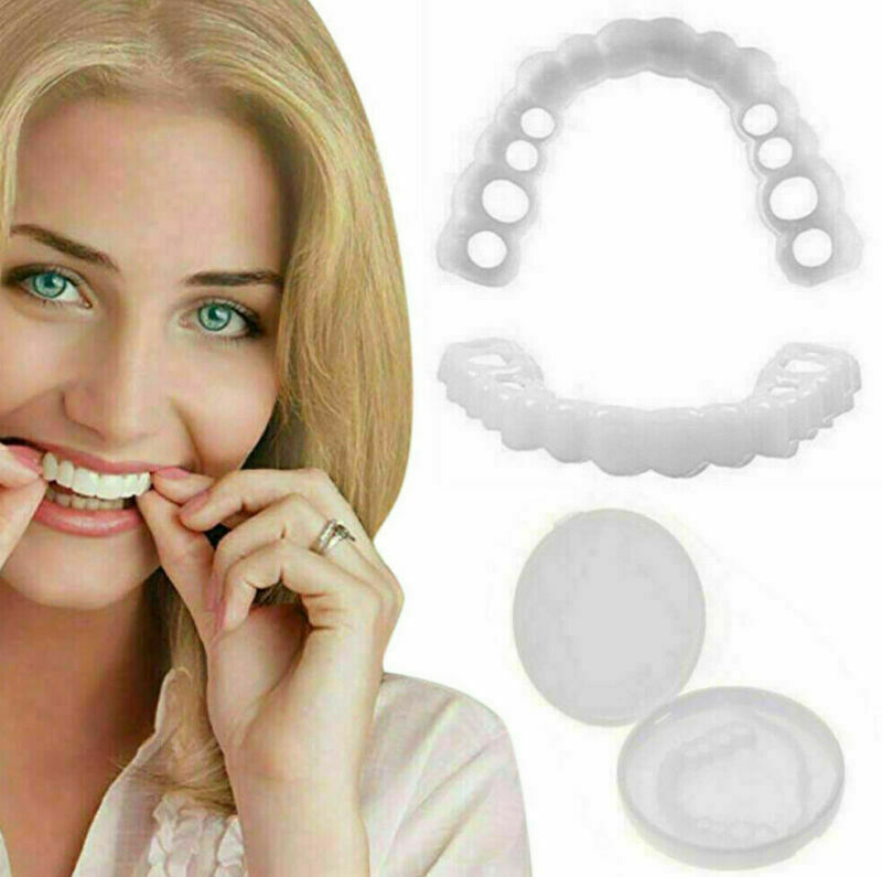 Upper Lower Teeth Silicone Veneers Dentures Snap-on Teeth Kit False Teeth