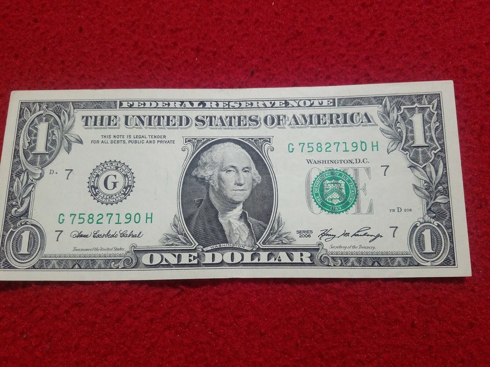 2006 Serial Number Inking Error $1 G75827190H Chicago