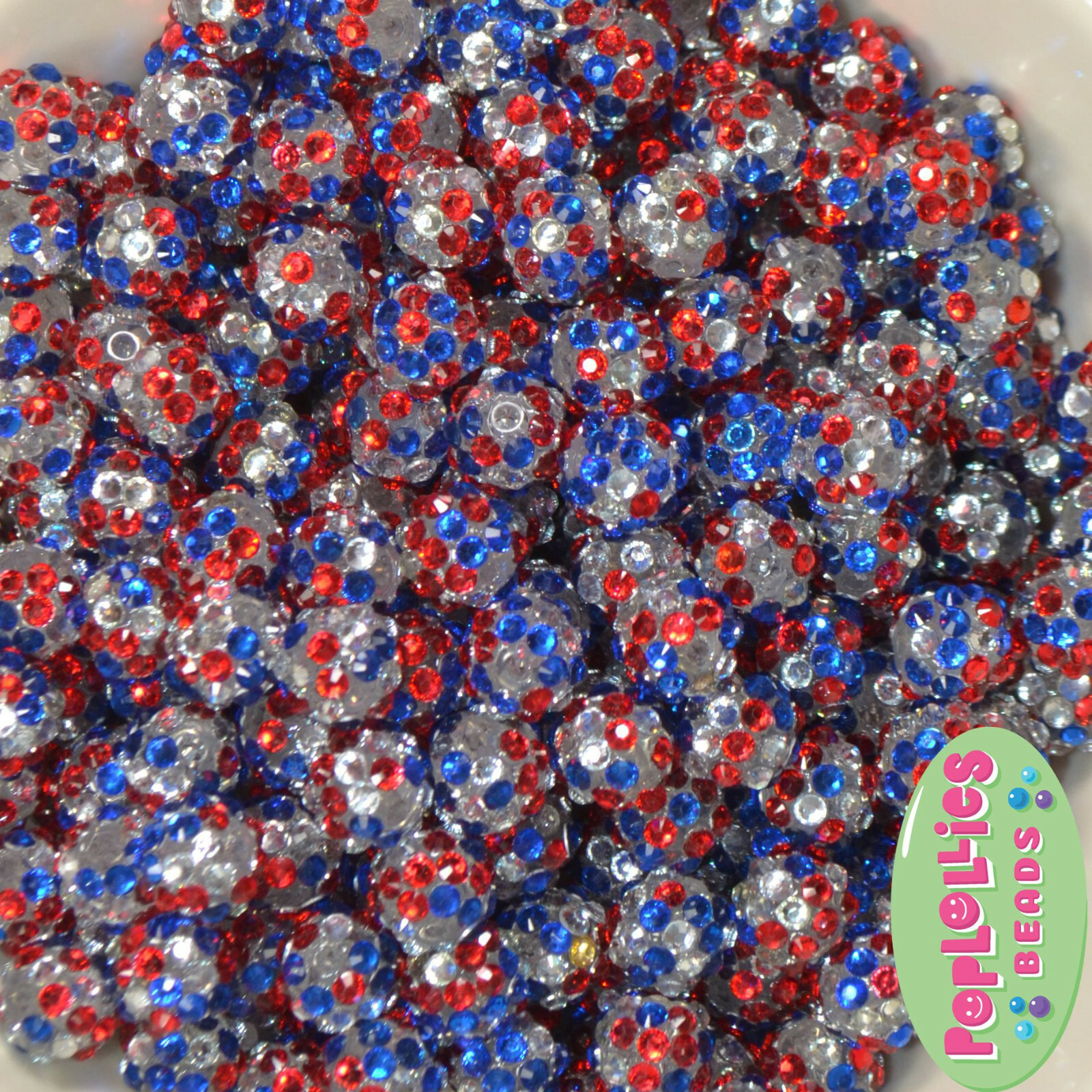 12mm American Confetti Style Resin Rhinestone Bubblegum Beads Lot 40 pc.