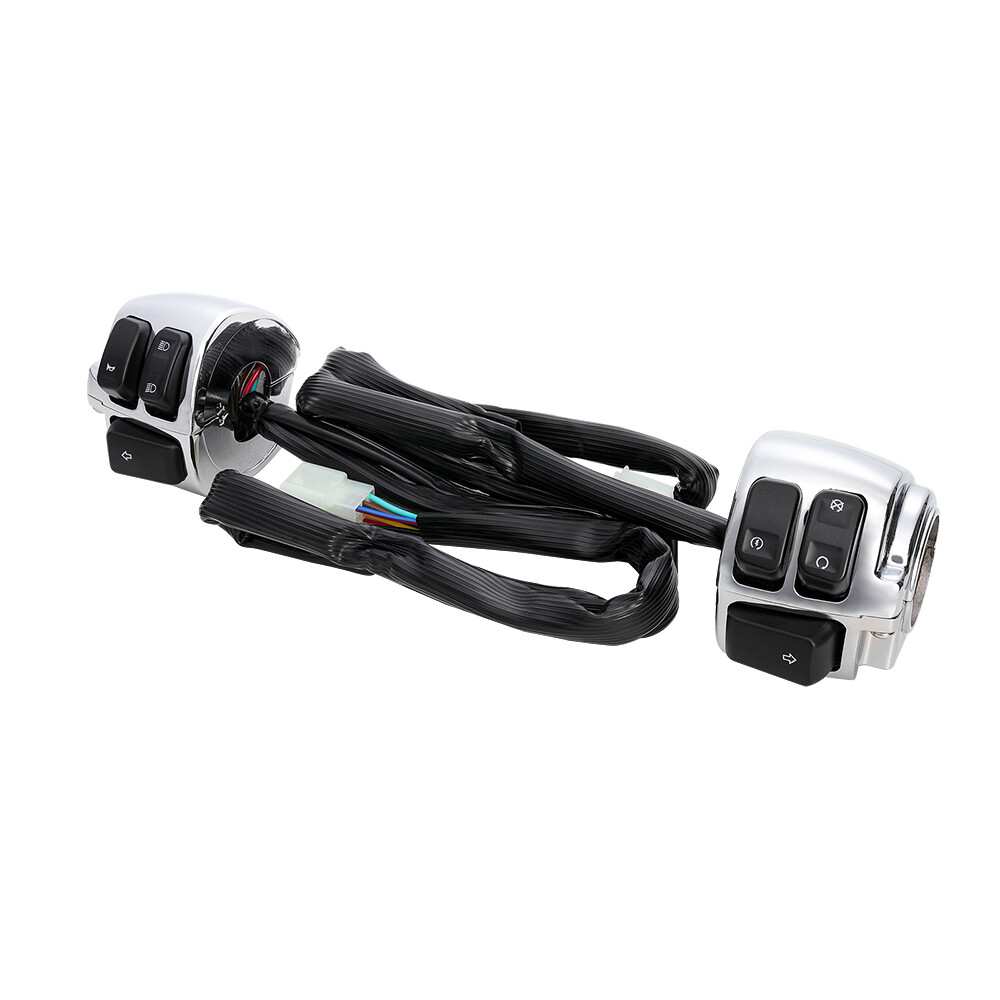 Chrome 1" Handlebar Control Switch w/ Wiring For 1996-2012 Harley Softail Dyna