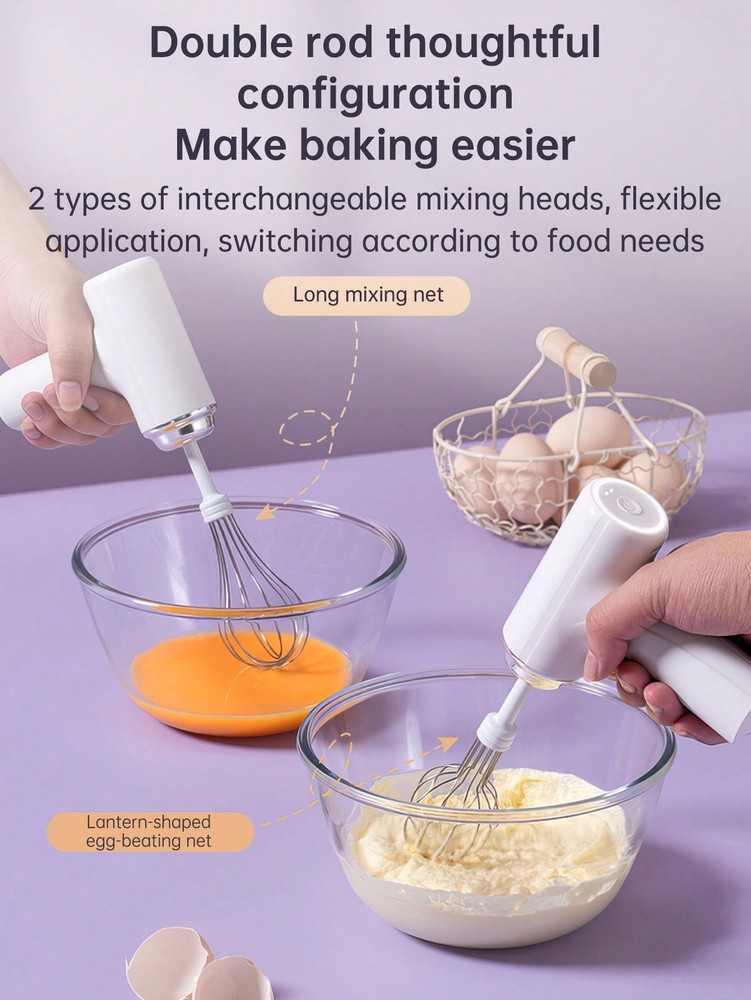 1pc Rechargeable Handheld Electric Egg Beater, Wireless Automatic Adjustable Gea