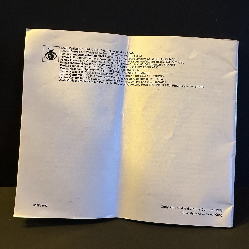 Pentax K1000 Instruction Manual Book VTG