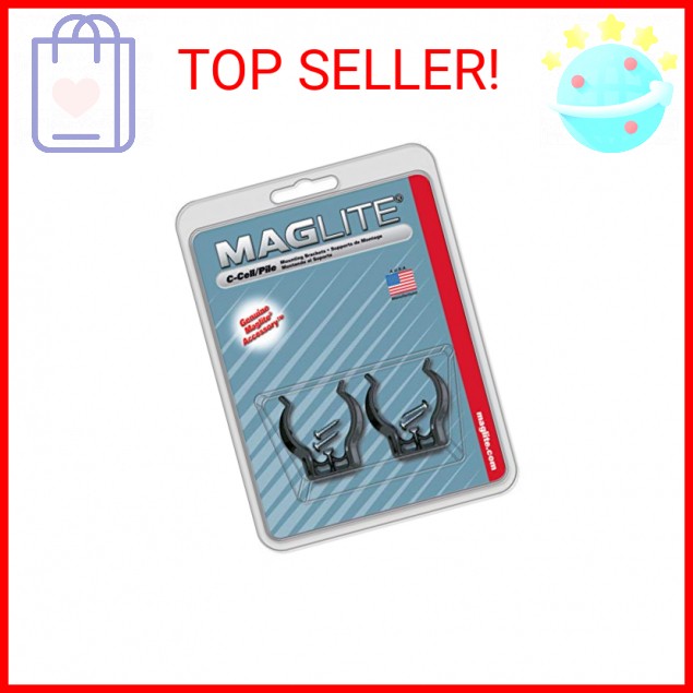 Maglite Black Universal Mounting Brackets for C-Cell Flashlight, 2 pk