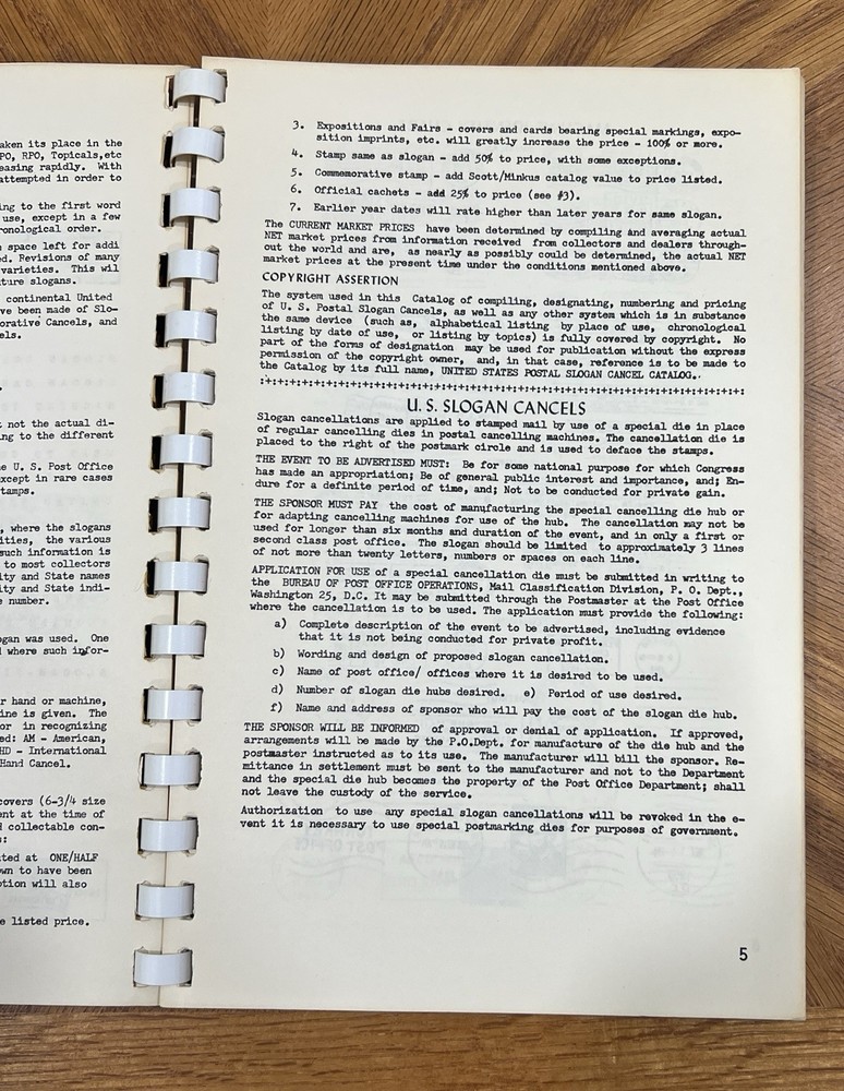 VINTAGE 1963 US POSTAL SLOGAN CANCEL CATALOG BOOK BY MOE LUFF, GREAT CONDITION