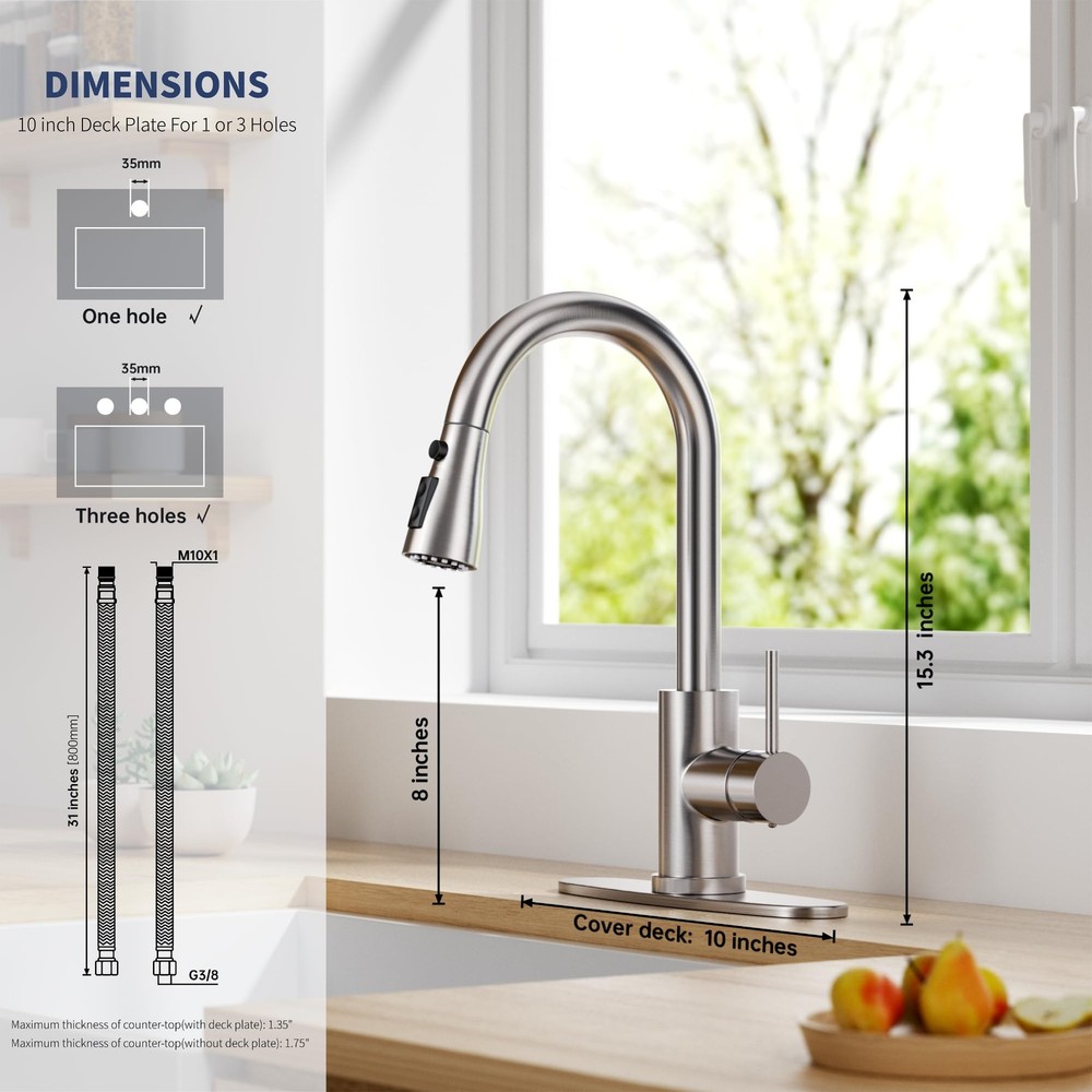 HANGE Kitchen Faucet with Pull Down Sprayer,Brushed Nickel Brushed