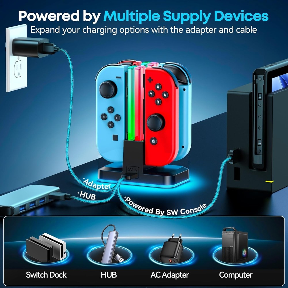 Switch Joycon Charger for SW 1 Model with 9 RGB Light Modes, Switch Controlle...