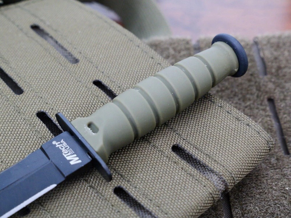6” Neck Knife Spear Point Double Edge Green Hard Sheath Sharp Tactical Medium