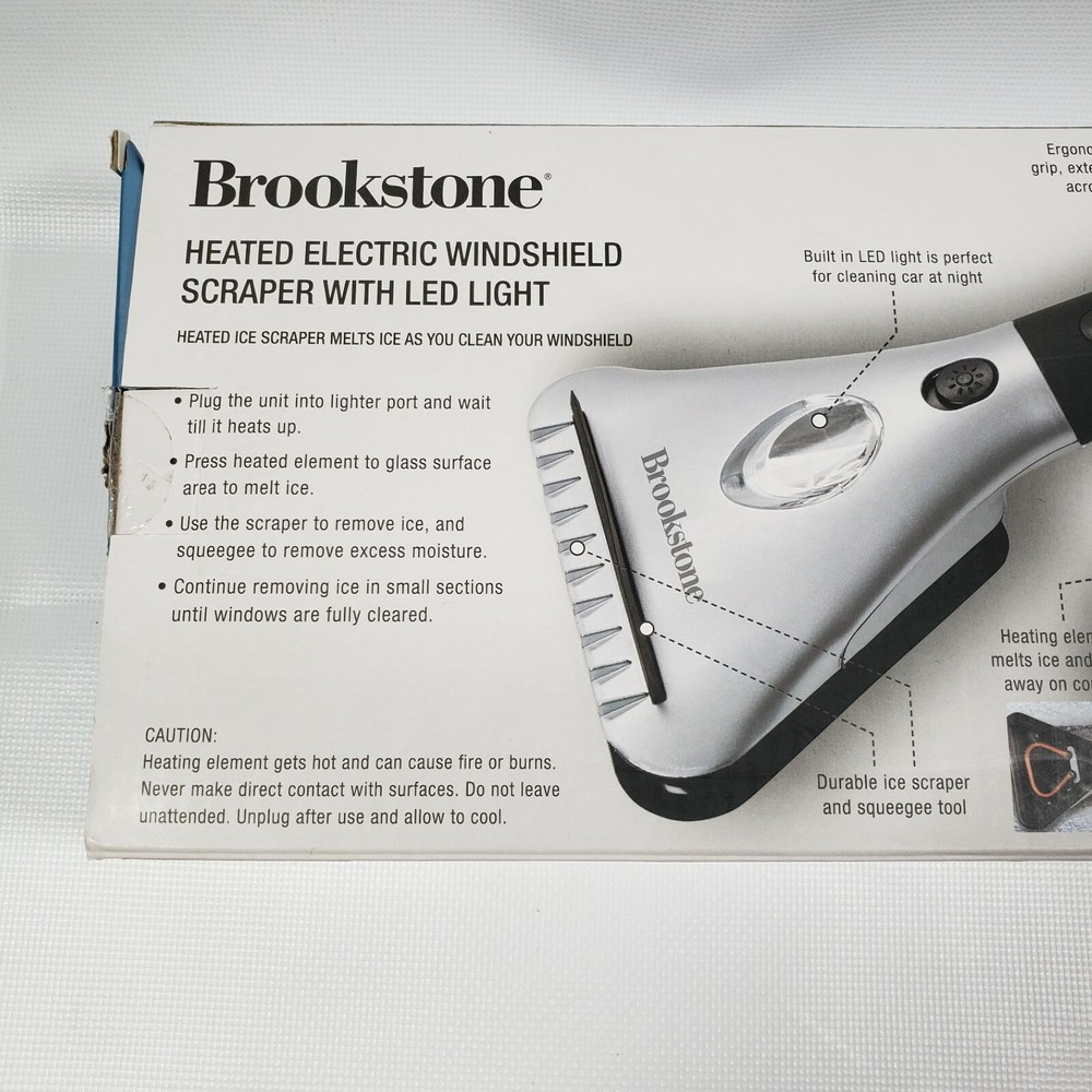 Brookstone Heated Electric Windshield SNOW Scraper LED Light Extendable Handle