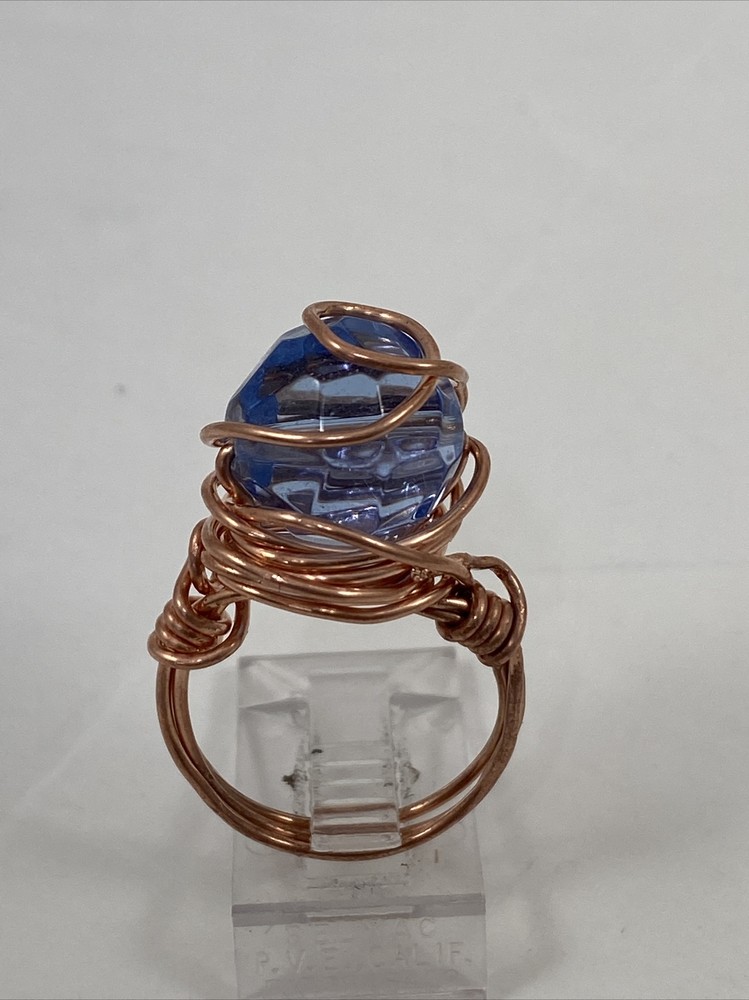 Handmade ~ Copper Wire Wrap ~ Glass Bead Ring ~ Size 6 #111