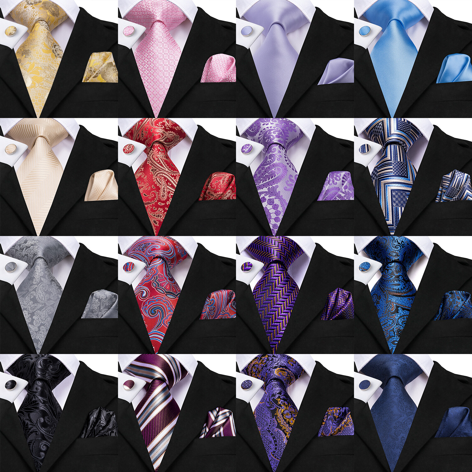 Mens Woven Wedding Ties 100 Colours Paisley Floral Solid Necktie Handkerchief Se