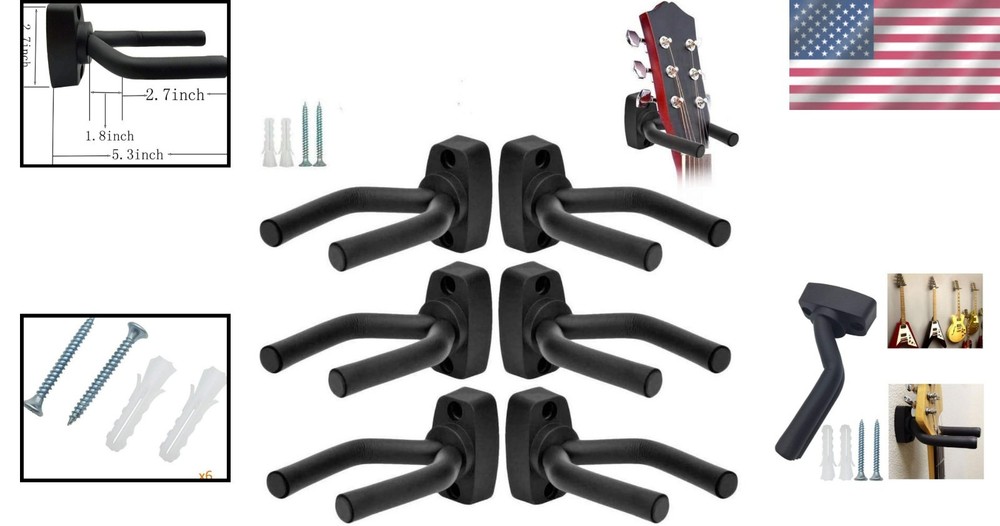 Securely Store Your Instruments: 6 Pcs Adjustable Wall Mount Guitar Hangers